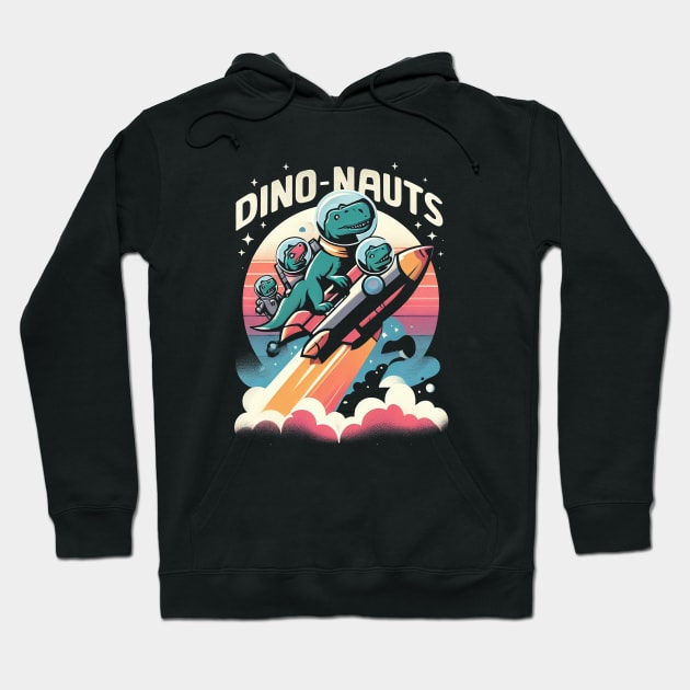 "Dino-Nauts" Dinosaurs in a Rocketship in Outer Space Hoodie by SimpliPrinter